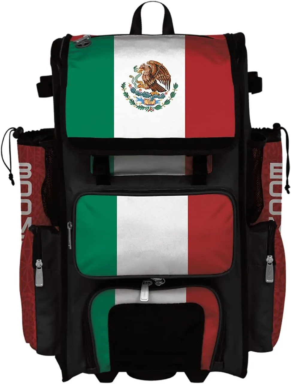 Boombah Rolling Superpack 2.0 Baseball/Softball Gear Bag - 23-1/2" x 13-1/2" x 9-1/2" - Mexico Kelly Green/Red/White - Telescopic Handle - Holds 4 Bats - Wheeled Version