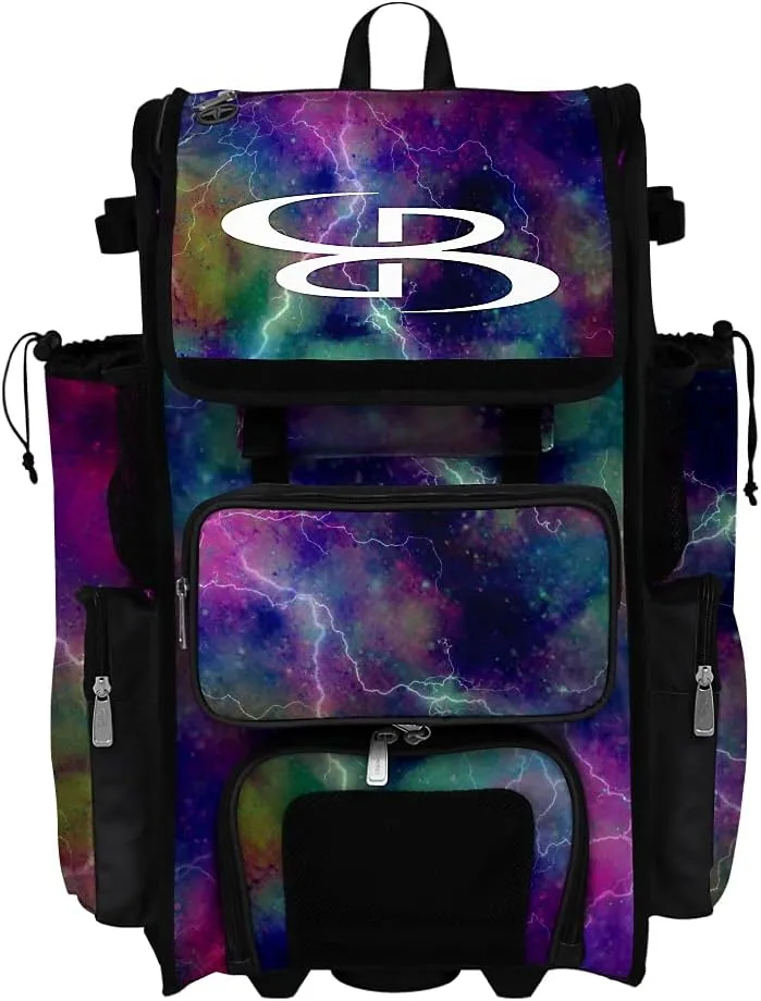 Boombah Rolling Superpack 2.0 Baseball/Softball Gear Bag - 23-1/2" x 13-1/2" x 9-1/2" - Nebula 2.0 Multi - Telescopic Handle - Holds 4 Bats - Wheeled Version