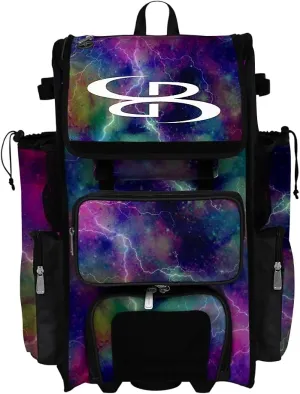 Boombah Rolling Superpack 2.0 Baseball/Softball Gear Bag - 23-1/2" x 13-1/2" x 9-1/2" - Nebula 2.0 Multi - Telescopic Handle - Holds 4 Bats - Wheeled Version