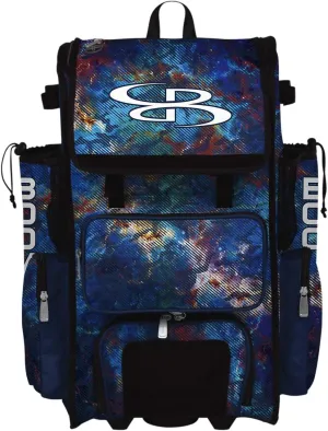 Boombah Rolling Superpack 2.0 Baseball/Softball Gear Bag - 23-1/2" x 13-1/2" x 9-1/2" - Nebula Navy/Multi - Telescopic Handle - Holds 4 Bats - Wheeled Version