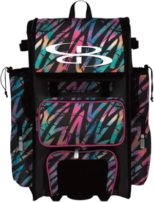 Boombah Rolling Superpack 2.0 Baseball/Softball Gear Bag - 23-1/2" x 13-1/2" x 9-1/2" - Rainbow Scratch Multicolor - Telescopic Handle - Holds 4 Bats - Wheeled Version