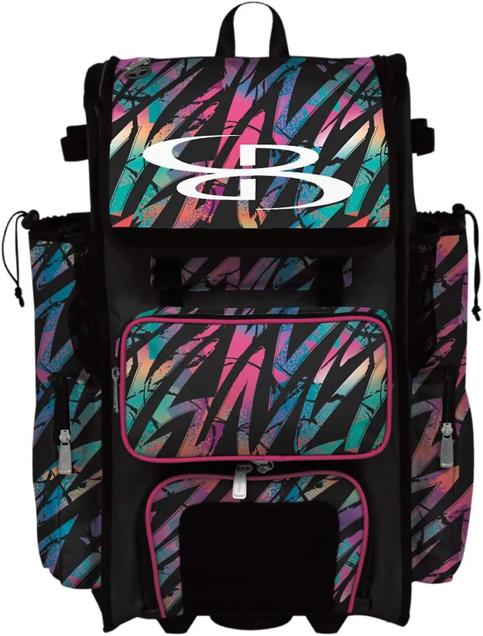 Boombah Rolling Superpack 2.0 Baseball/Softball Gear Bag - 23-1/2" x 13-1/2" x 9-1/2" - Rainbow Scratch Multicolor - Telescopic Handle - Holds 4 Bats - Wheeled Version