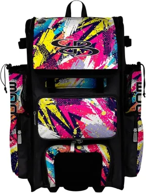 Boombah Rolling Superpack 2.0 Baseball/Softball Gear Bag - 23-1/2" x 13-1/2" x 9-1/2" - Shattered 2.0 MU - Telescopic Handle - Holds 4 Bats - Wheeled Version
