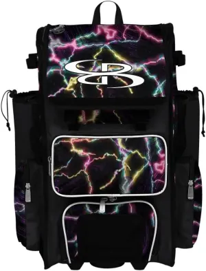 Boombah Rolling Superpack 2.0 Baseball/Softball Gear Bag - 23-1/2" x 13-1/2" x 9-1/2" - Telescopic Handle - Holds 4 Bats - Wheeled Version - Bolt Black/White/Yellow