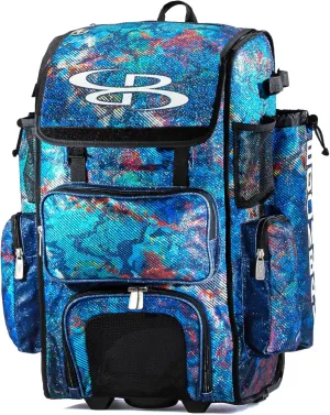 Boombah Rolling Superpack Baseball/Softball Gear Bag - 23-1/2" x 13-1/2" x 9-1/2" - Telescopic Handle - Holds 4 Bats - Wheeled Version - The Natural 2.0 Glitter Multi Orchid/White