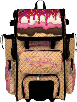 Boombah Rolling Superpack Baseball/Softball Gear Bag - Telescopic Handle - Holds 4 Bats - Wheeled Version - Ice Cream Neapolitan Multi
