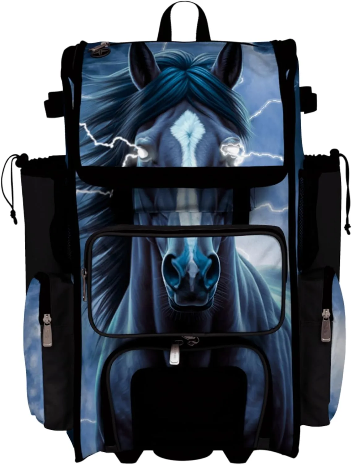 Boombah Rolling Superpack Baseball/Softball Gear Bag - Telescopic Handle - Holds 4 Bats - Wheeled Version - Mustang Black/White/Storm