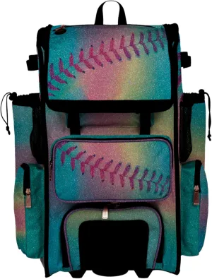 Boombah Rolling Superpack Baseball/Softball Gear Bag - Telescopic Handle - Holds 4 Bats - Wheeled Version - Softball Dream Glitter Multi