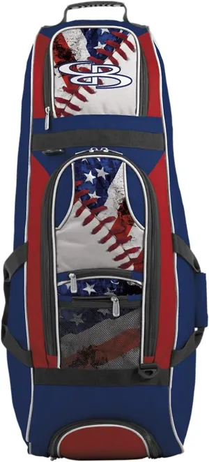 Boombah Spartan Rolling Bat Bag 2.0 USA Baseball - 38" x 12-1/2" x 12" - Royal Blue/Red/White - Holds 4 Bats and Much More