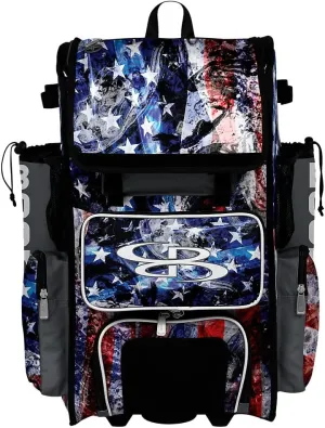 Boombah Superpack Hybrid Rolling Bat Bag - USA Allegiance Bat Pack Black/Red/White - Wheeled & Backpack Version
