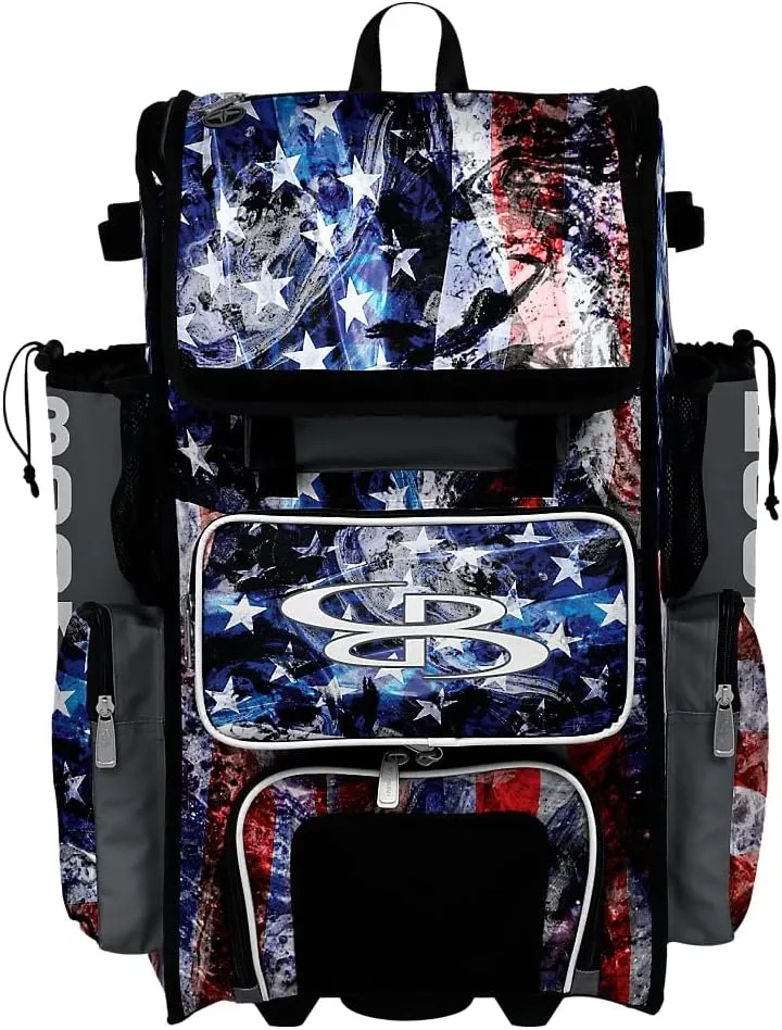 Boombah Superpack Hybrid Rolling Bat Bag - USA Allegiance Bat Pack Black/Red/White - Wheeled & Backpack Version