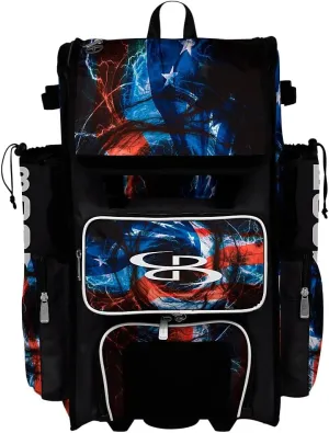 Boombah Superpack Hybrid Rolling Bat Bag - USA Patriot Bat Pack Black/Red/White - Wheeled & Backpack Version