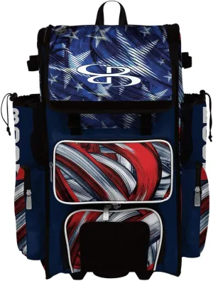 Boombah Superpack Hybrid Rolling Bat Bag - USA Wave Navy/Red/White - Wheeled & Backpack Version