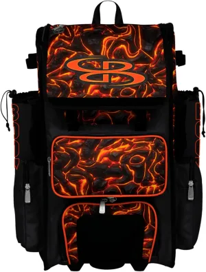 Boombah Superpack Hybrid Rolling Bat Bag - Wheeled & Backpack Version - Magma Black/Flame/Gold