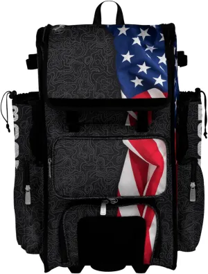 Boombah Superpack Hybrid Rolling Bat Bag - Wheeled & Backpack Version - USA Nation - Multiple Color Options - For Baseball or Softball