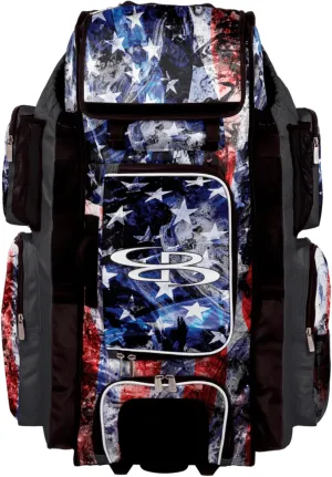 Boombah Superpack XL Rolling Bat Bag - 36" x 16" x 23.5" - Telescopic Handle - Holds 8 Bats - Wheeled Version - USA Allegiance Charcoal/Royal Blue/White