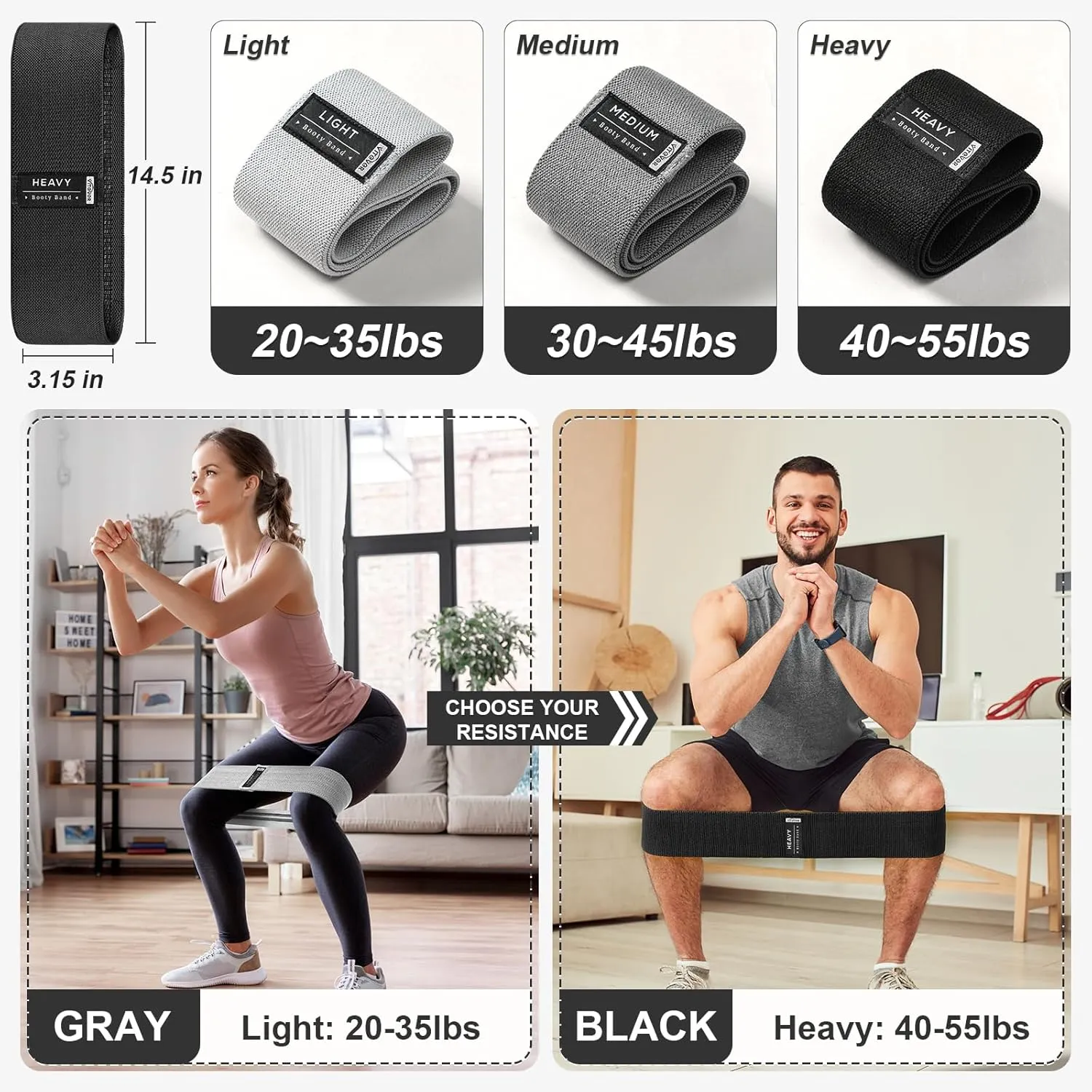 Booty Bands Set, Resistance Bands for Working Out, Exercise Bands for Women and Men Legs and Butt, Stretch Bands for Pilates, Yoga Starter Set