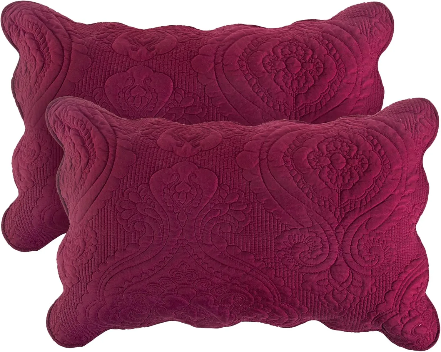 BOSOWOS Quilted Pillow Shams Set of 2, Decorative Microfiber King Bed Pillow Shams, Soft Breathable Pillow Covers with Envelope Closure (Burgundy, 2Pcs:20 x 36inch)