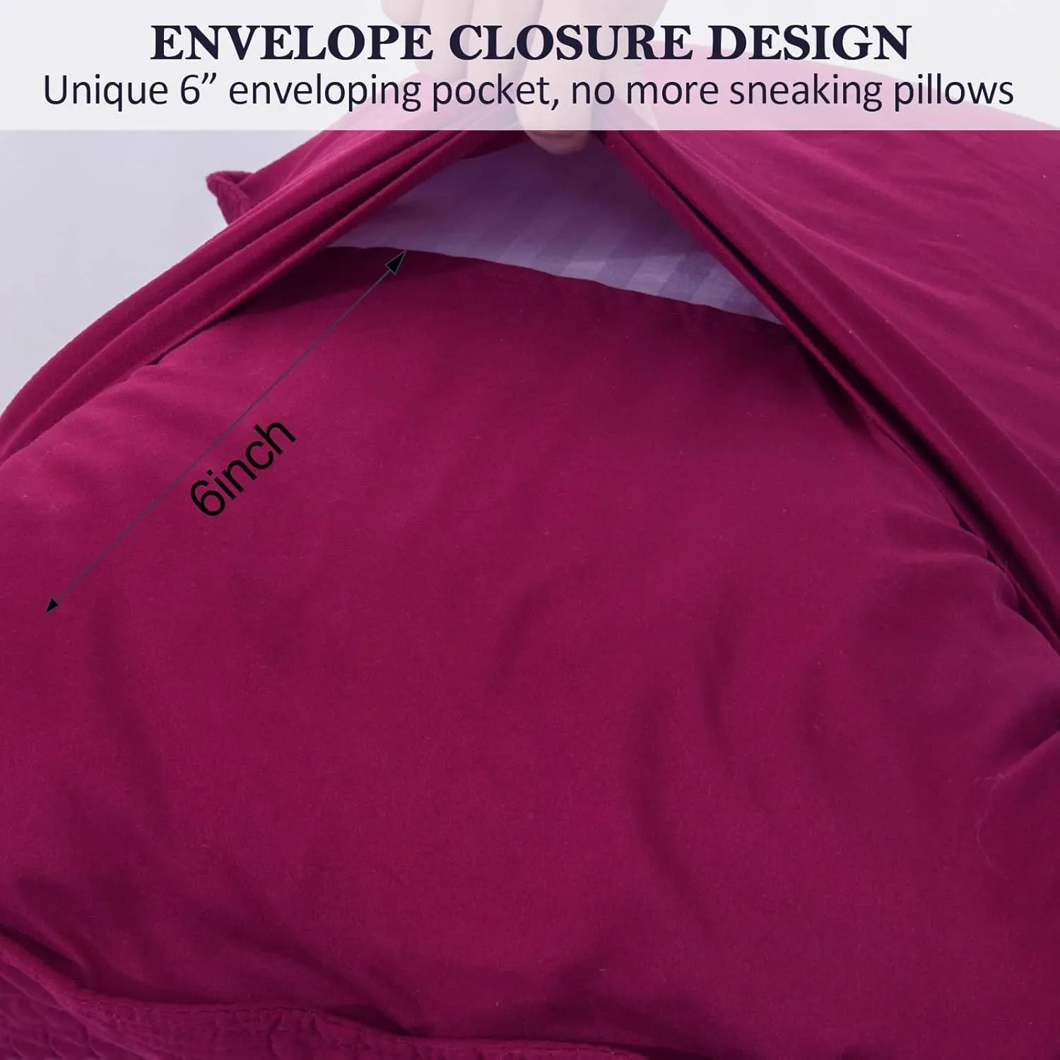 BOSOWOS Quilted Pillow Shams Set of 2, Decorative Microfiber King Bed Pillow Shams, Soft Breathable Pillow Covers with Envelope Closure (Burgundy, 2Pcs:20 x 36inch)