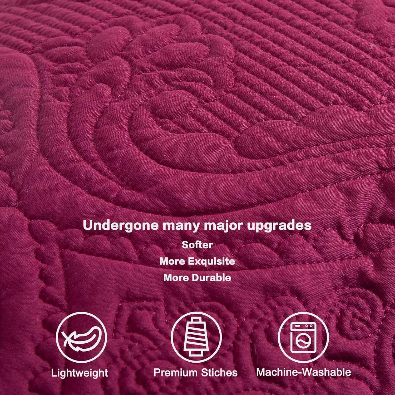 BOSOWOS Quilted Pillow Shams Set of 2, Decorative Microfiber King Bed Pillow Shams, Soft Breathable Pillow Covers with Envelope Closure (Burgundy, 2Pcs:20 x 36inch)