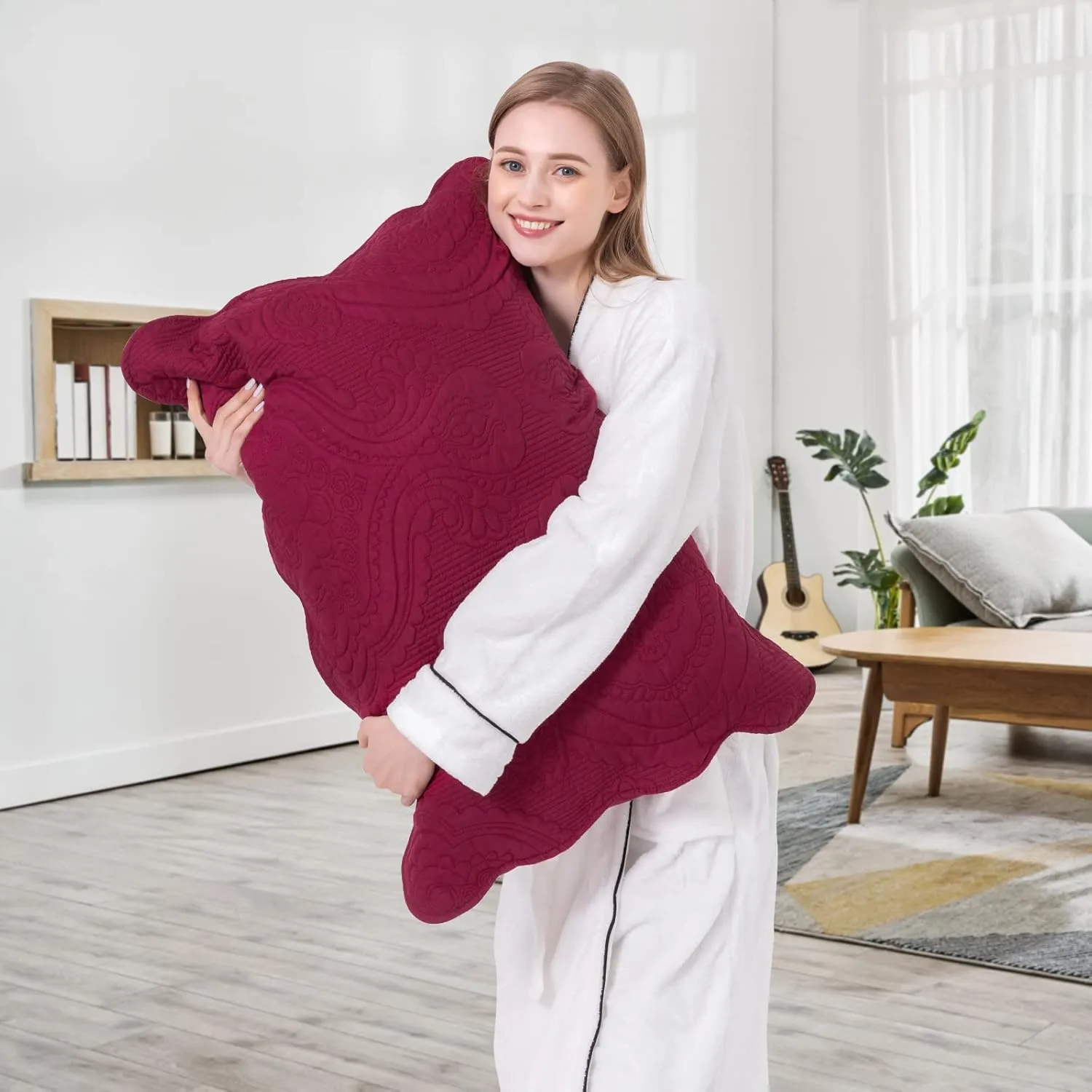 BOSOWOS Quilted Pillow Shams Set of 2, Decorative Microfiber King Bed Pillow Shams, Soft Breathable Pillow Covers with Envelope Closure (Burgundy, 2Pcs:20 x 36inch)