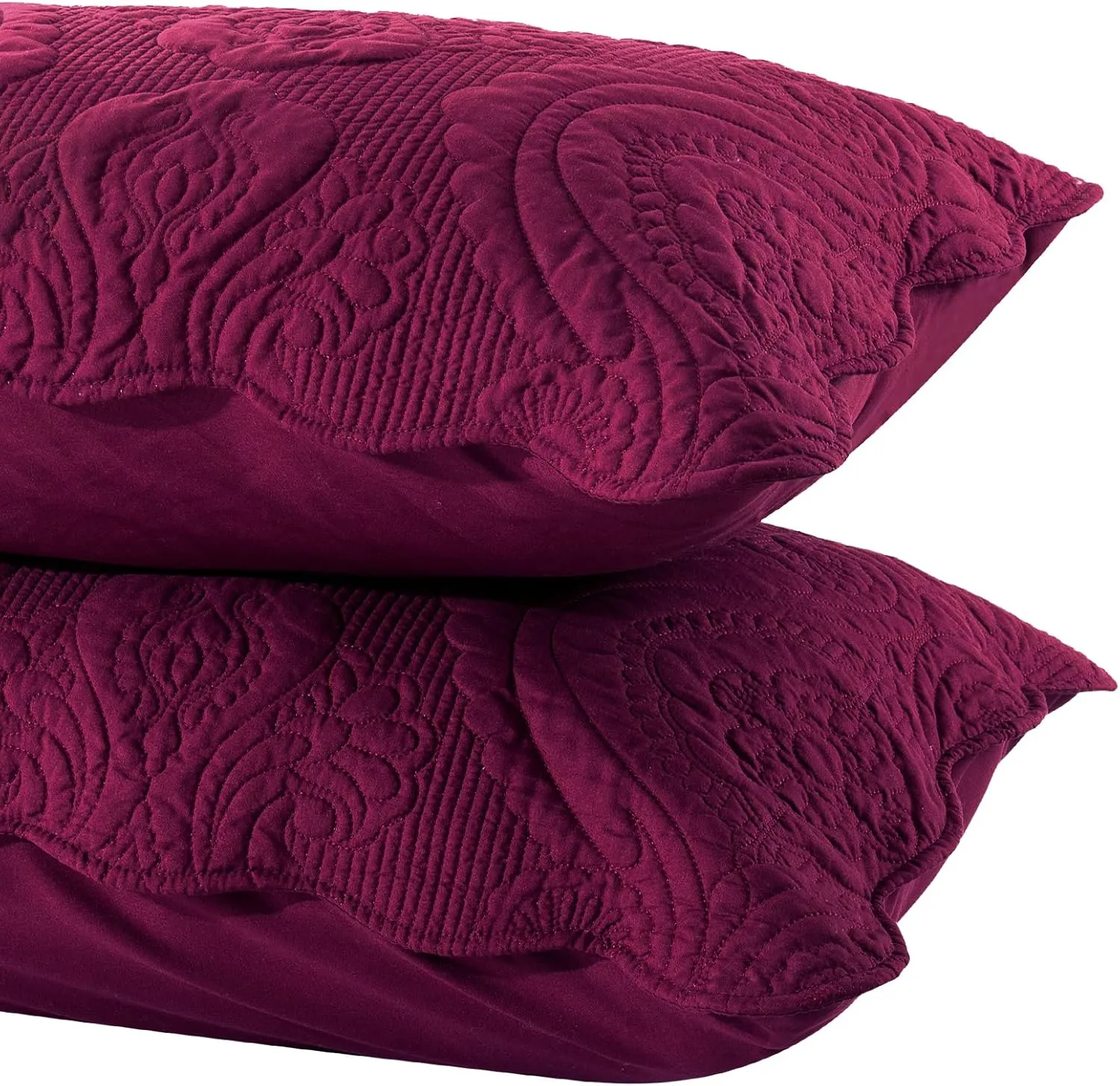 BOSOWOS Quilted Pillow Shams Set of 2, Decorative Microfiber King Bed Pillow Shams, Soft Breathable Pillow Covers with Envelope Closure (Burgundy, 2Pcs:20 x 36inch)