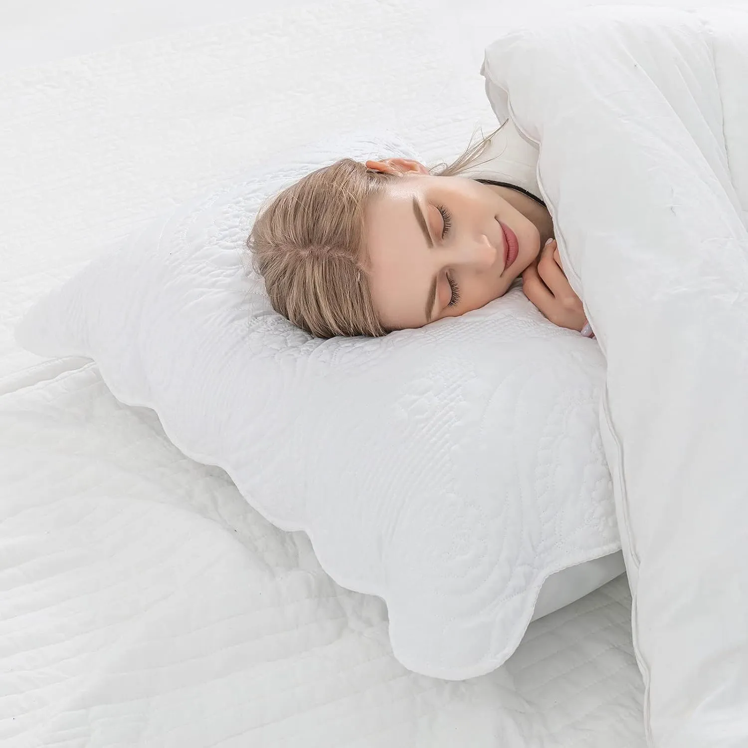 BOSOWOS Quilted Pillow Shams Set of 2, Decorative Microfiber King Bed Pillow Shams, Soft Breathable Pillow Covers with Envelope Closure (White, 2Pcs:20 x 36inch)