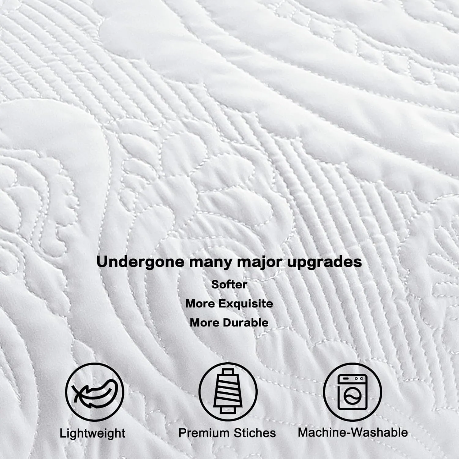 BOSOWOS Quilted Pillow Shams Set of 2, Decorative Microfiber King Bed Pillow Shams, Soft Breathable Pillow Covers with Envelope Closure (White, 2Pcs:20 x 36inch)