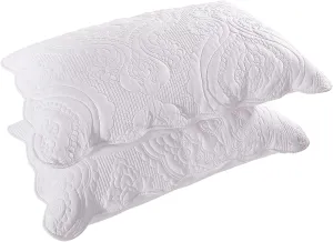 BOSOWOS Quilted Pillow Shams Set of 2, Decorative Microfiber King Bed Pillow Shams, Soft Breathable Pillow Covers with Envelope Closure (White, 2Pcs:20 x 36inch)