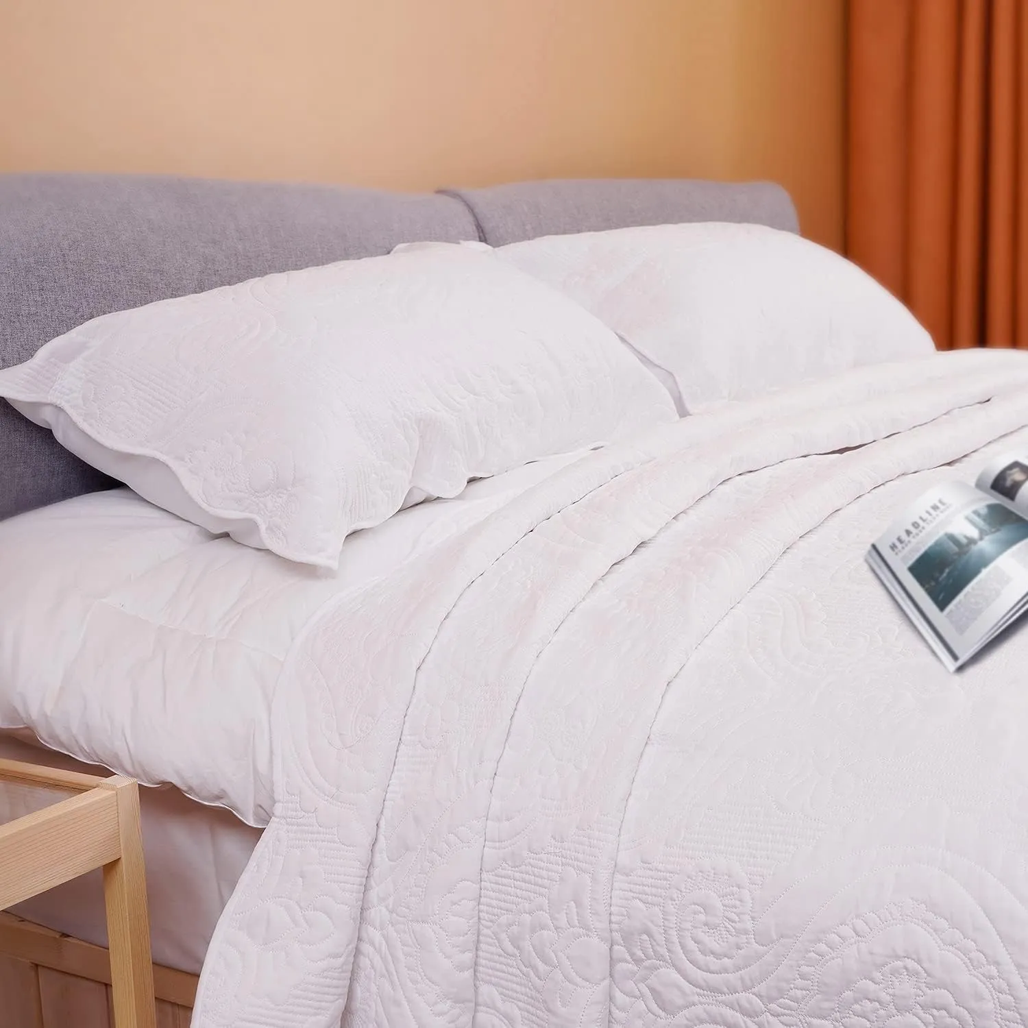 BOSOWOS Quilted Pillow Shams Set of 2, Decorative Microfiber King Bed Pillow Shams, Soft Breathable Pillow Covers with Envelope Closure (White, 2Pcs:20 x 36inch)