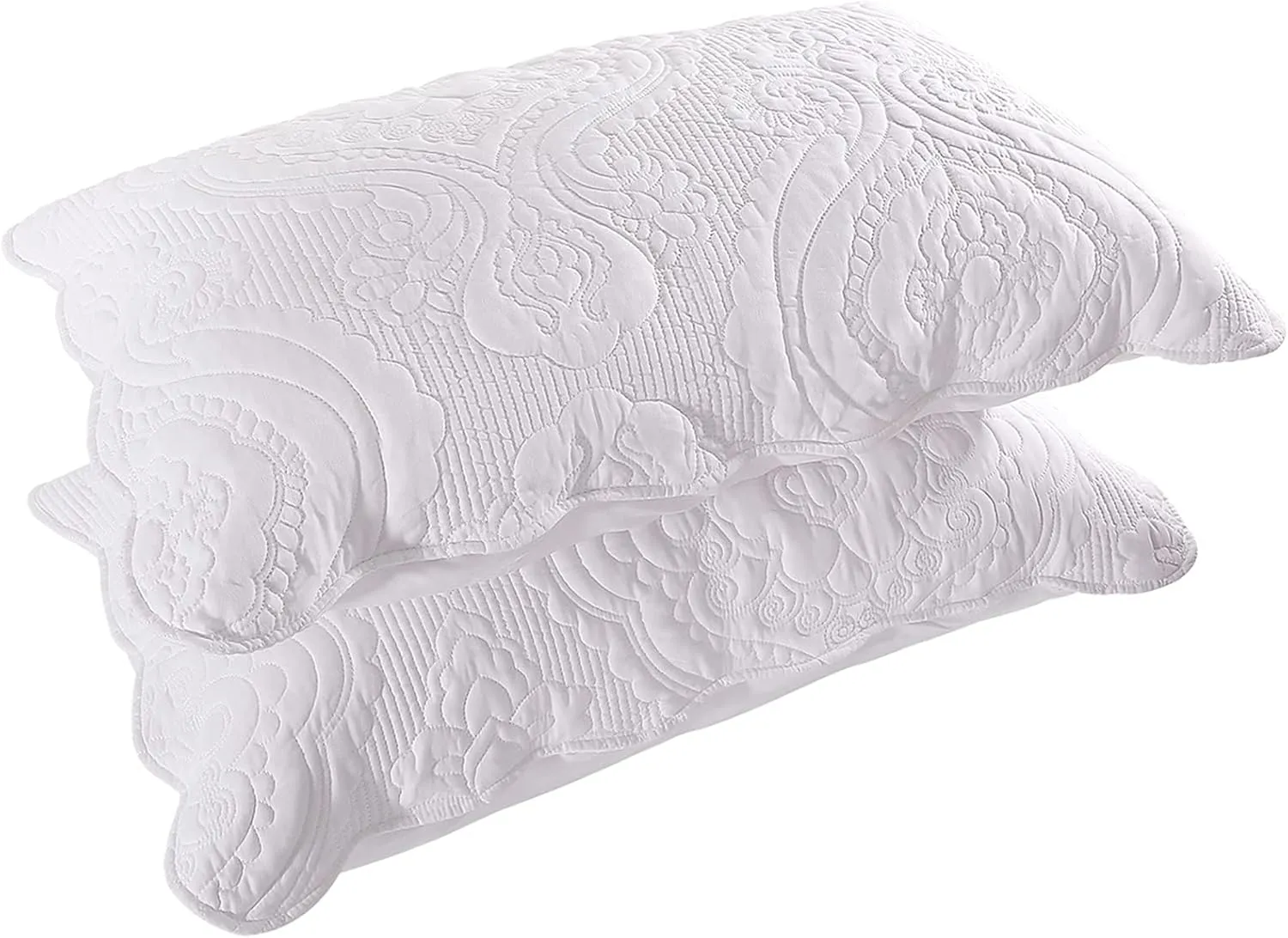 BOSOWOS Quilted Pillow Shams Set of 2, Decorative Microfiber King Bed Pillow Shams, Soft Breathable Pillow Covers with Envelope Closure (White, 2Pcs:20 x 36inch)
