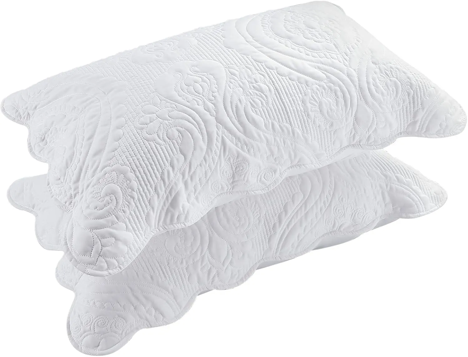 BOSOWOS Quilted Pillow Shams Set of 2, Decorative Microfiber King Bed Pillow Shams, Soft Breathable Pillow Covers with Envelope Closure (White, 2Pcs:20 x 36inch)