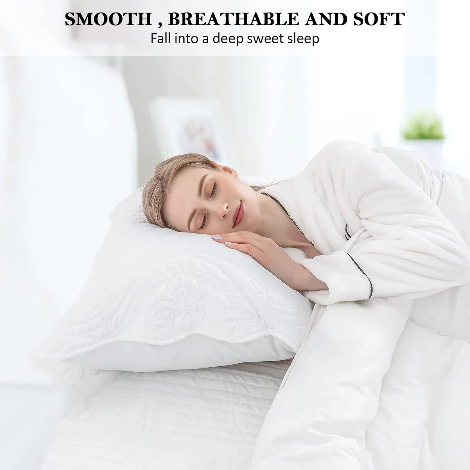 BOSOWOS Quilted Pillow Shams Set of 2, Decorative Microfiber King Bed Pillow Shams, Soft Breathable Pillow Covers with Envelope Closure (White, 2Pcs:20 x 36inch)