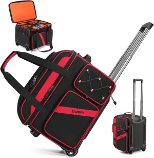 BOSSTIN Rolling DJ Cable Bag with Wheels – DJ Gig Bag Case for Equipment with 15.6" Laptop Compartment, Padded Detachable Dividers, Multi-Pocket Travel Storage for Music Gear & Accessories