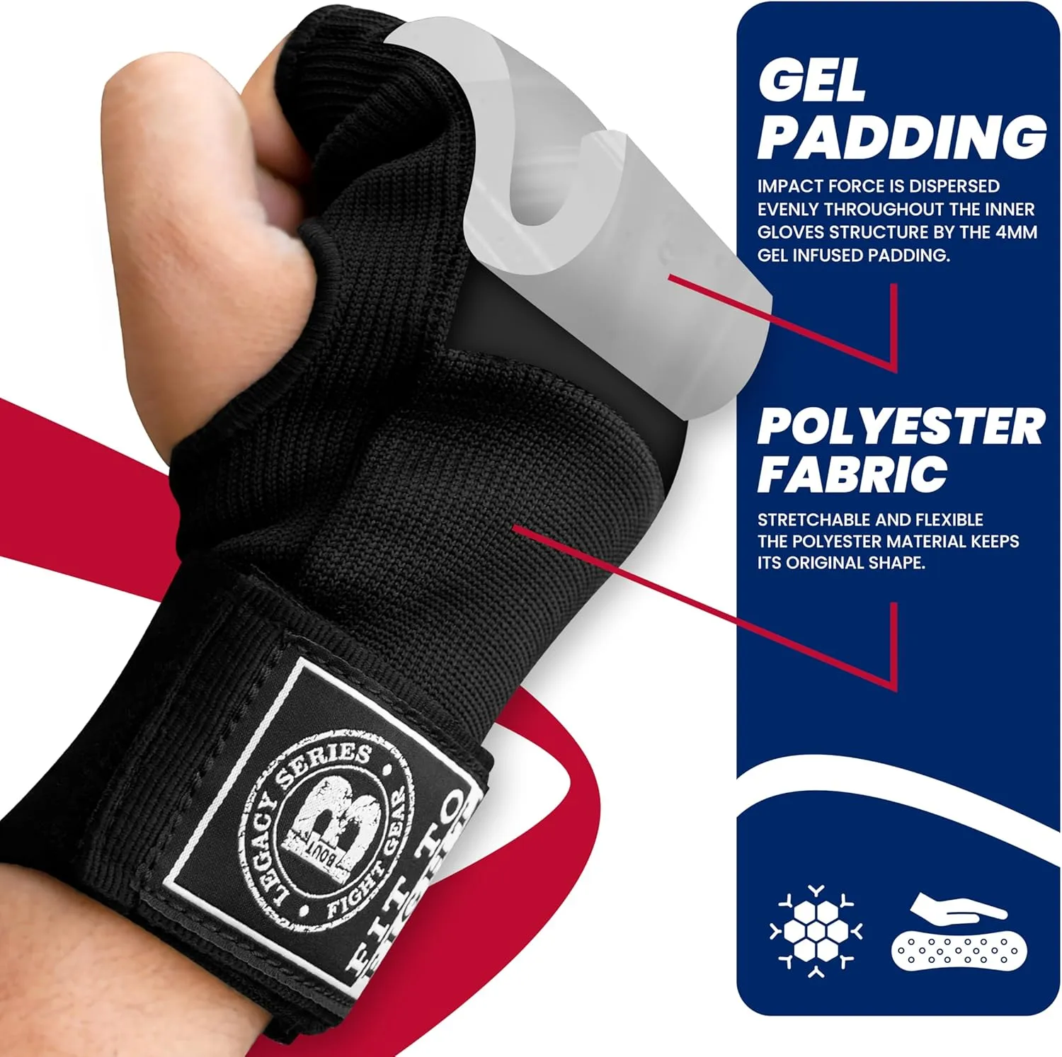 Bout3® Gel Boxing Handwraps for Men & Women - Inner Gloves with Gel Padding for Wrist Support, Comfort, 80cm Long Straps, Impact Protection - Ideal for Boxing, MMA, Kickboxing, Training