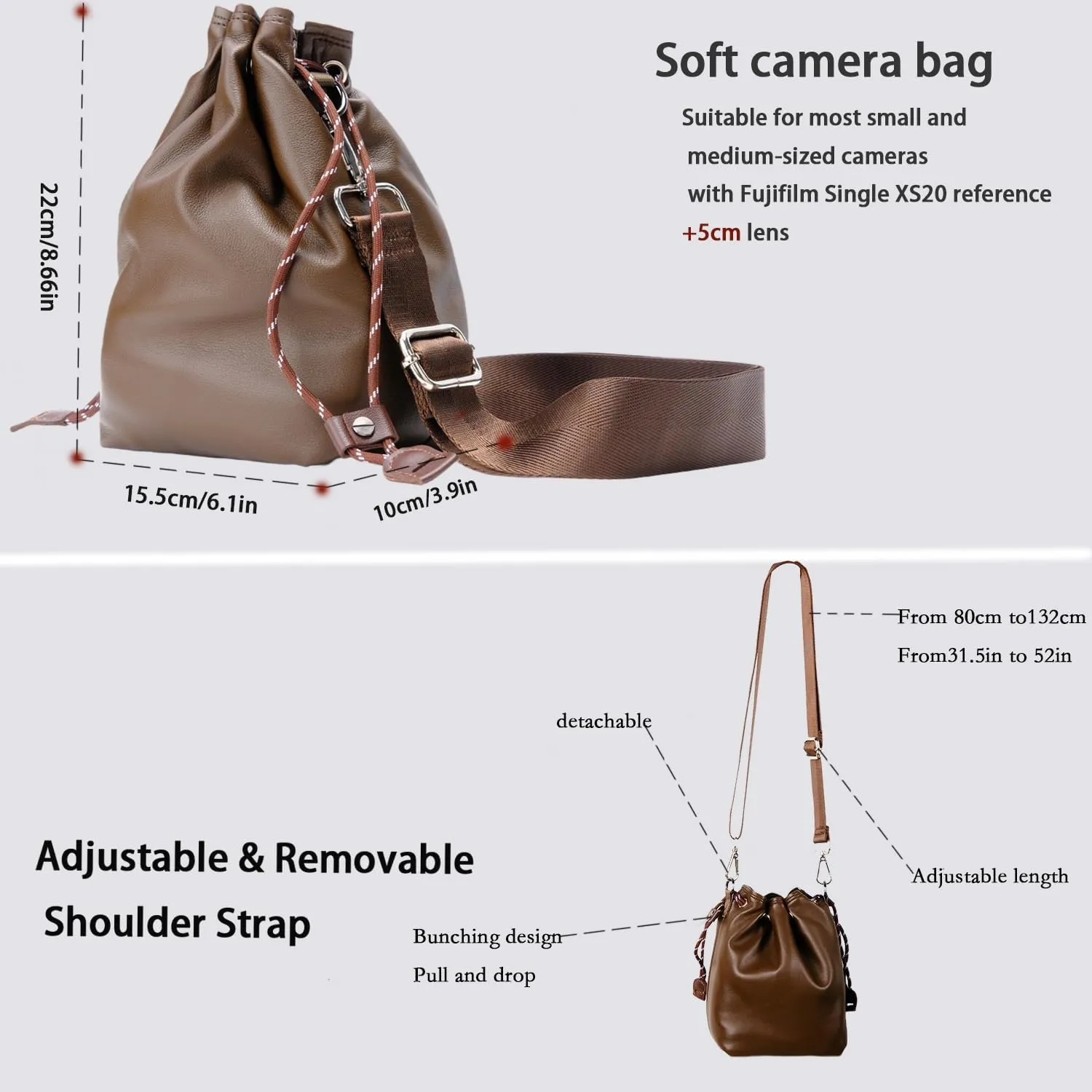 Bowan Small Camera Bag,Camera casing bag,Soft Cute Camera Pouch Handbag compatible with Mirrorless Cameras/Nikon/Canon/Sony/Fuji Camera Case (coffee, Small)