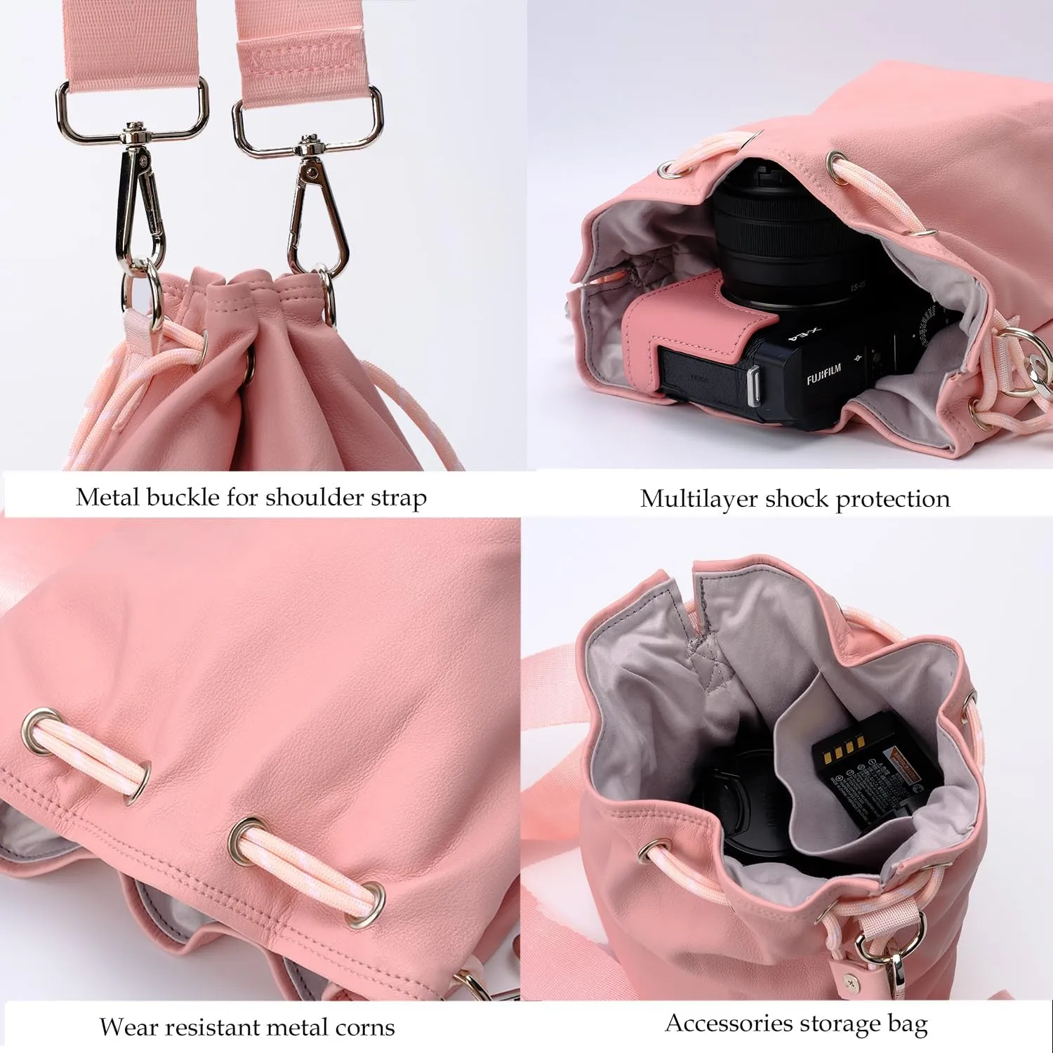 Bowan Small Camera Bag,Camera casing bag,Soft Cute Camera Pouch Handbag compatible with Mirrorless Cameras/Nikon/Canon/Sony/Fuji Camera Case (pink, Small)