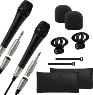 Bowens Dynamic Microphone 2-Pack – Wired Handheld XLR Mics with 15ft Cables, Professional Vocal Microphones for Singing, Karaoke, Podcasting, PA Systems, and Studio Recording Microfono
