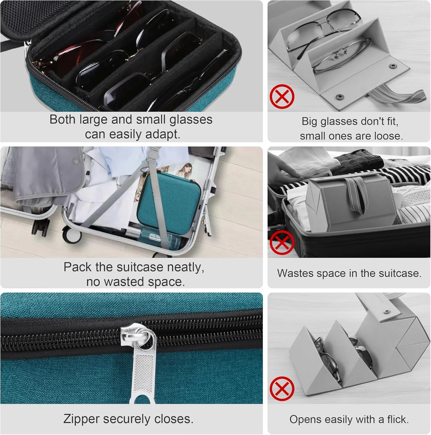 Bukere Travel Sunglasses Organizer Case Adjustable Slot For Multiple Eyeglasses Hard-shell Portable Storage Box for Men Women