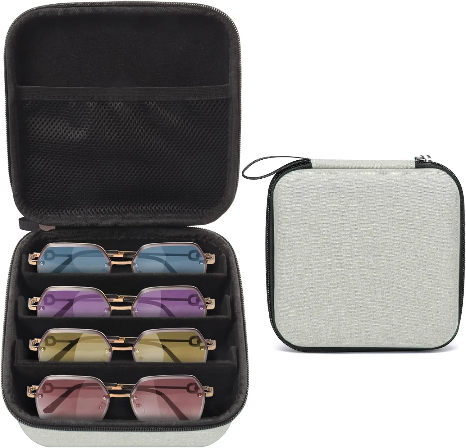 Bukere Travel Sunglasses Organizer Case Adjustable Slot For Multiple Eyeglasses Hard-shell Portable Storage Box for Men Women
