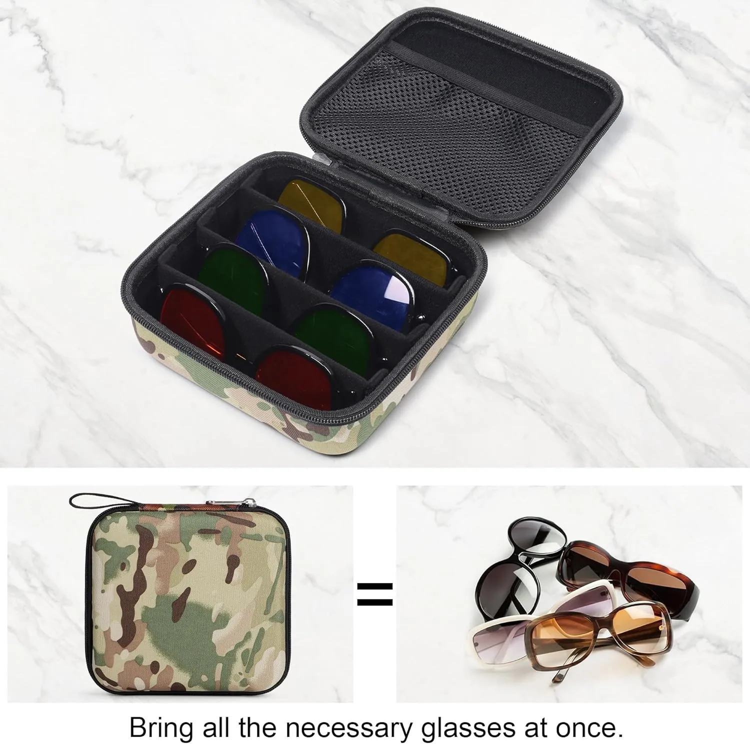 Bukere Travel Sunglasses Organizer Case Adjustable Slot For Multiple Eyeglasses Hard-shell Portable Storage Box for Men Women