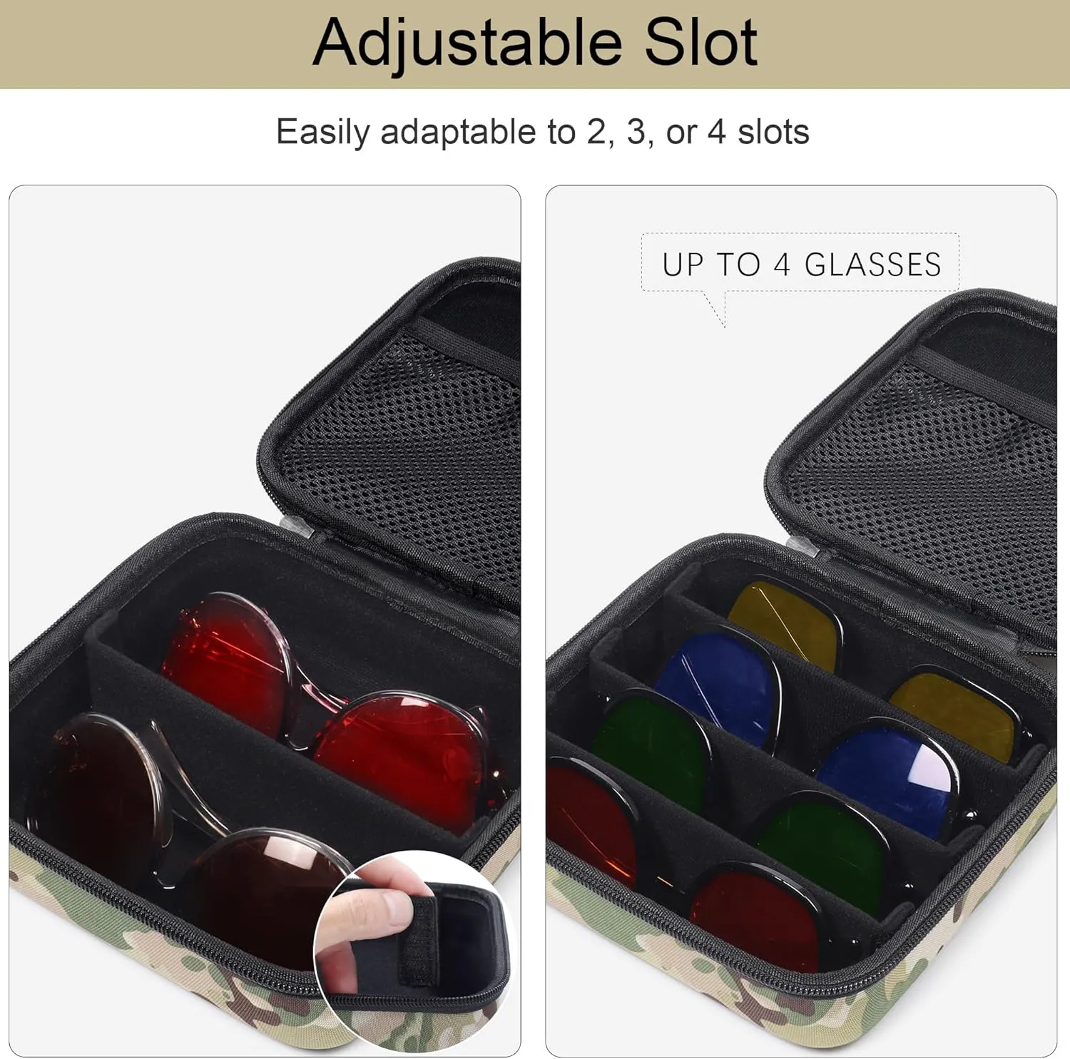 Bukere Travel Sunglasses Organizer Case Adjustable Slot For Multiple Eyeglasses Hard-shell Portable Storage Box for Men Women
