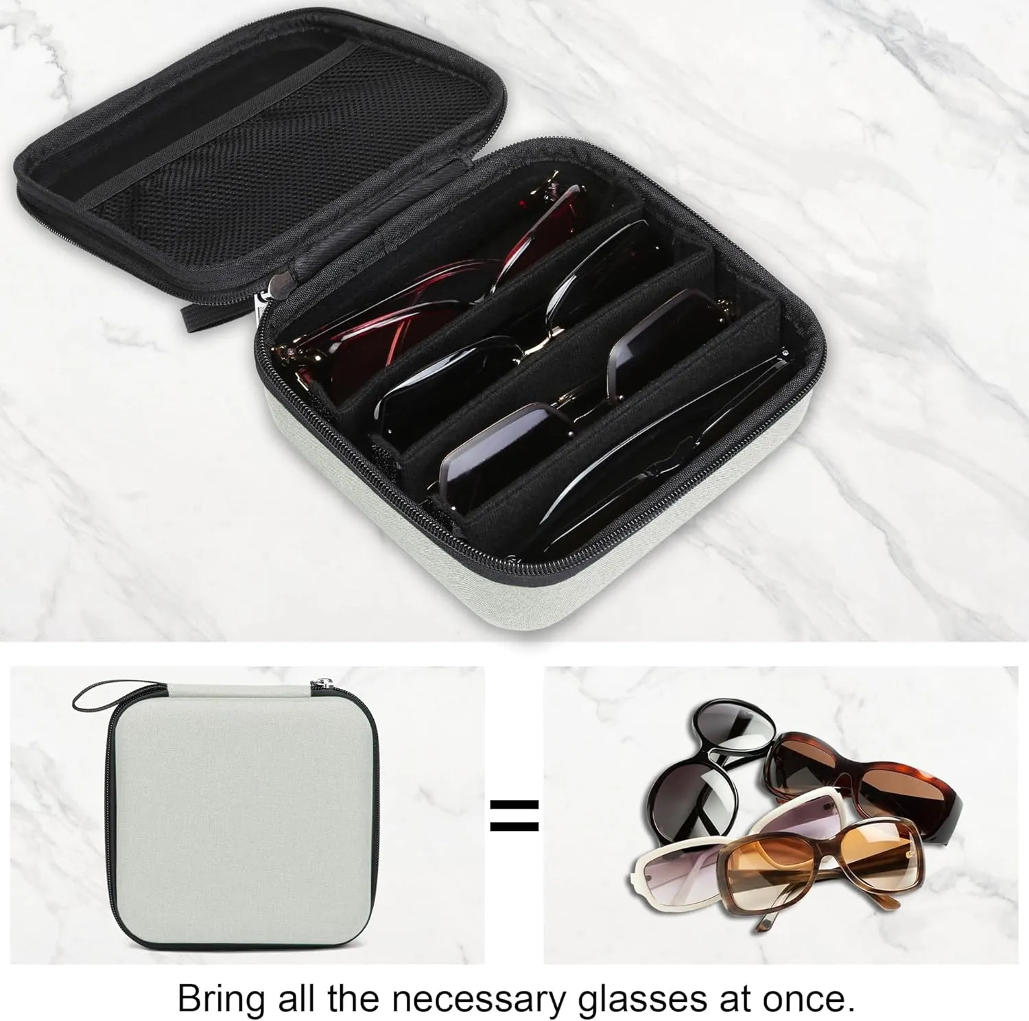 Bukere Travel Sunglasses Organizer Case Adjustable Slot For Multiple Eyeglasses Hard-shell Portable Storage Box for Men Women