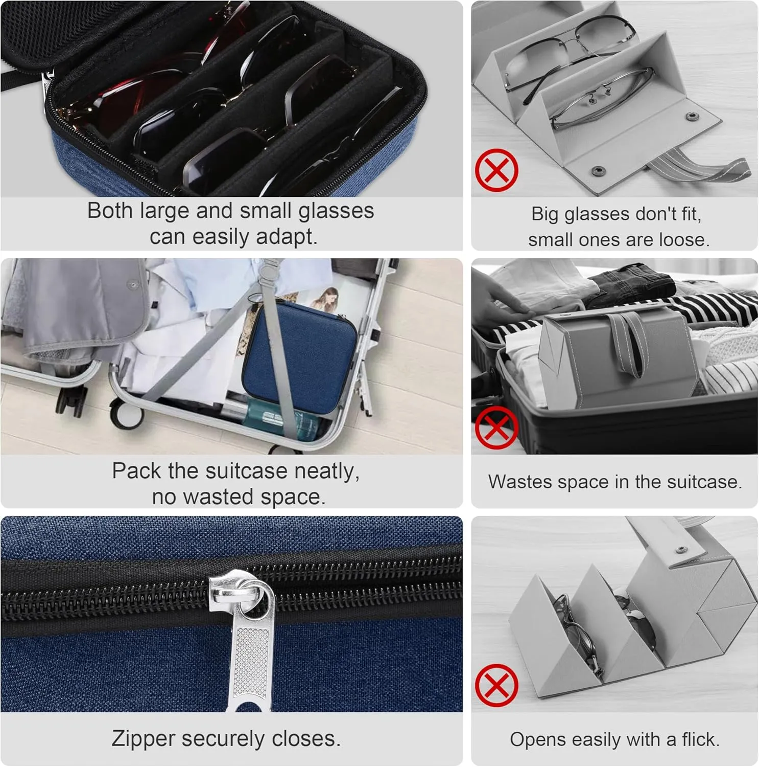Bukere Travel Sunglasses Organizer Case Adjustable Slot For Multiple Eyeglasses Hard-shell Portable Storage Box for Men Women