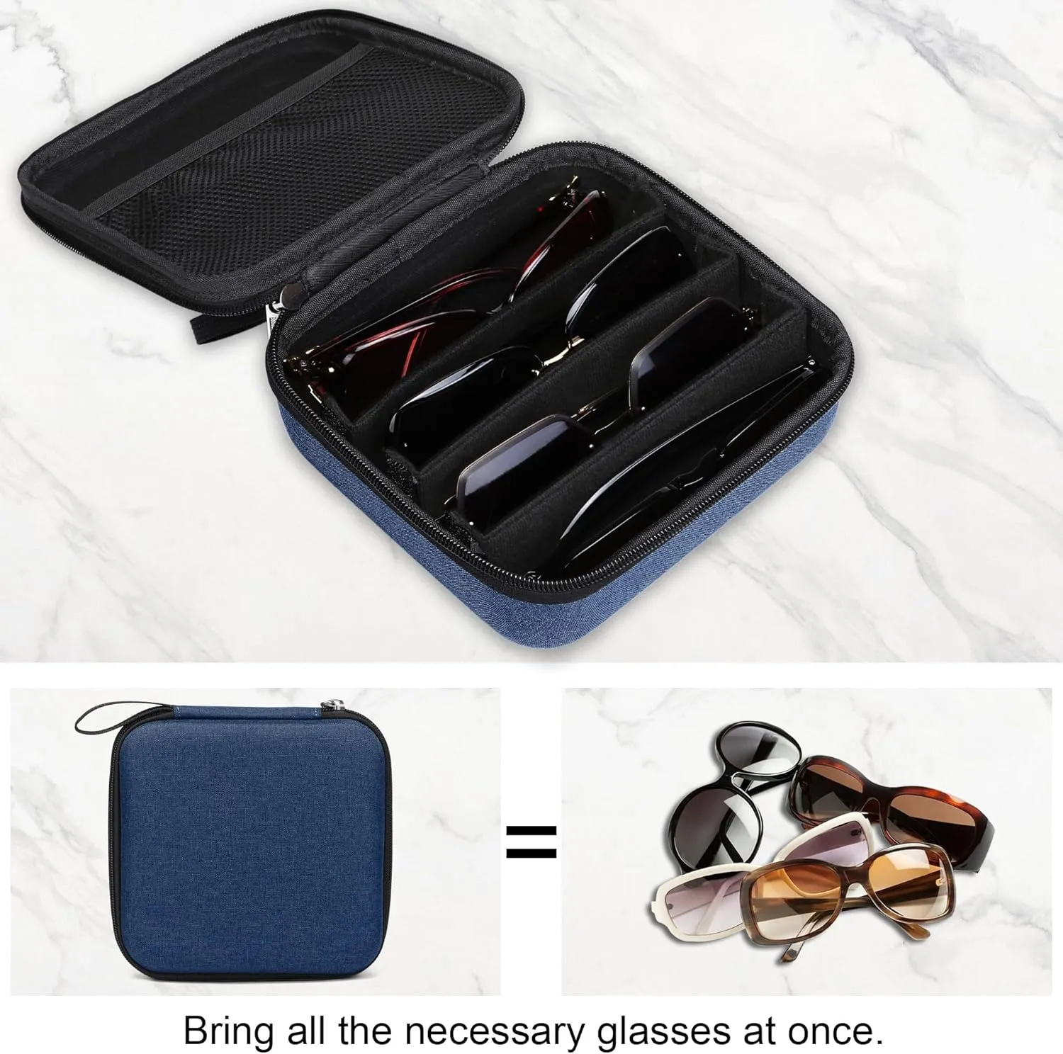 Bukere Travel Sunglasses Organizer Case Adjustable Slot For Multiple Eyeglasses Hard-shell Portable Storage Box for Men Women