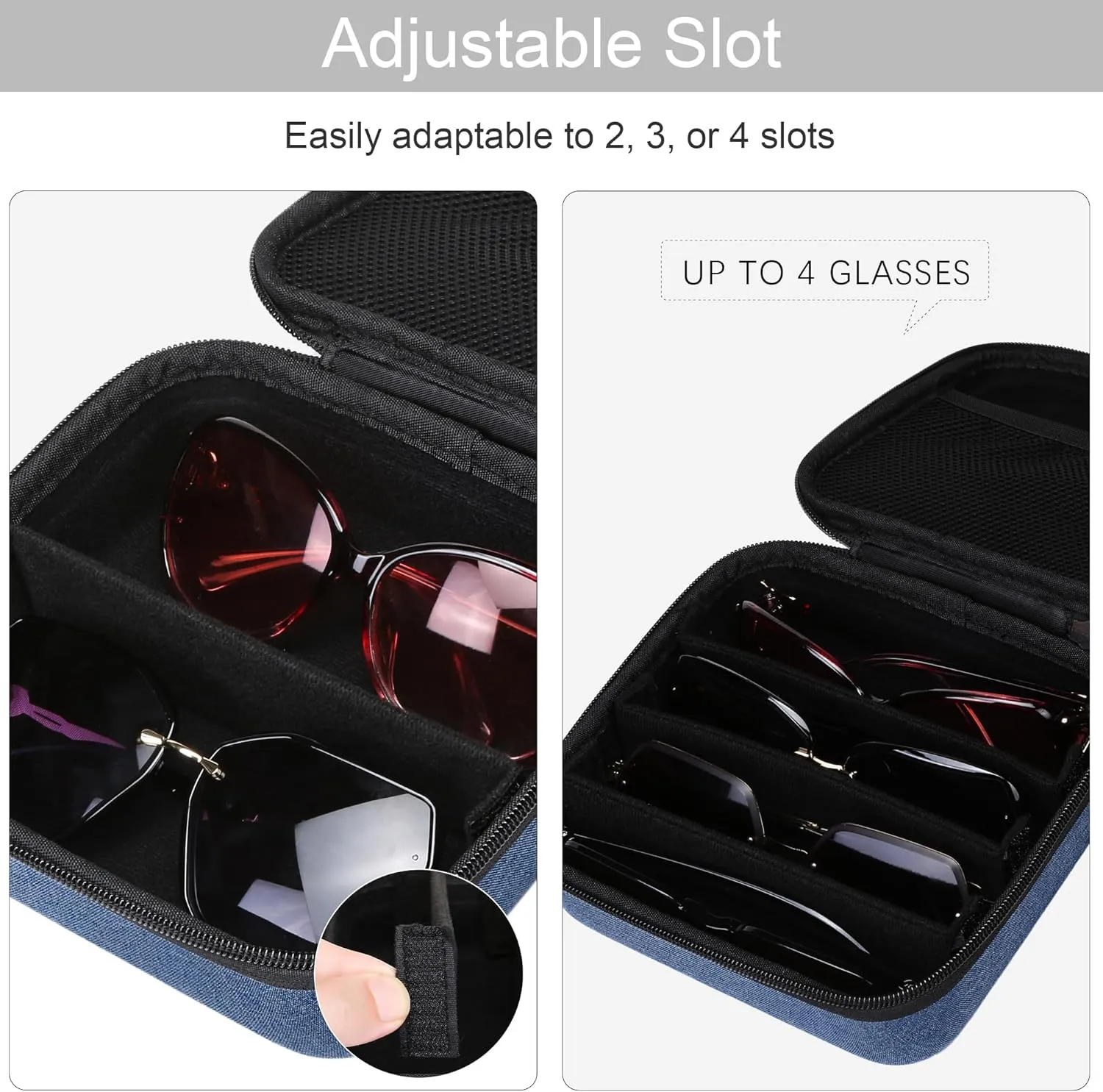 Bukere Travel Sunglasses Organizer Case Adjustable Slot For Multiple Eyeglasses Hard-shell Portable Storage Box for Men Women