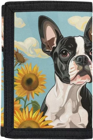 Bulldog Wallet for Girls Cute Sunflower Trifold Card Holder Wallet Organizer for Women Wallet With Coin Pocket Wallet Organizers Card Cases Holder for Men Women Purse Organizer Pouches