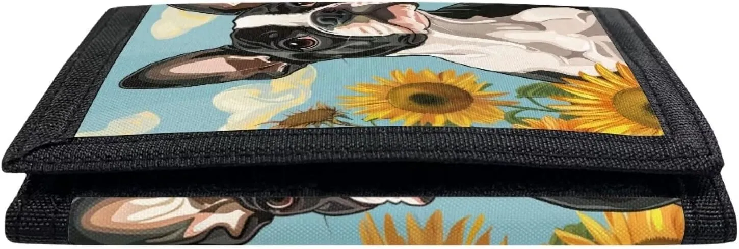 Bulldog Wallet for Girls Cute Sunflower Trifold Card Holder Wallet Organizer for Women Wallet With Coin Pocket Wallet Organizers Card Cases Holder for Men Women Purse Organizer Pouches