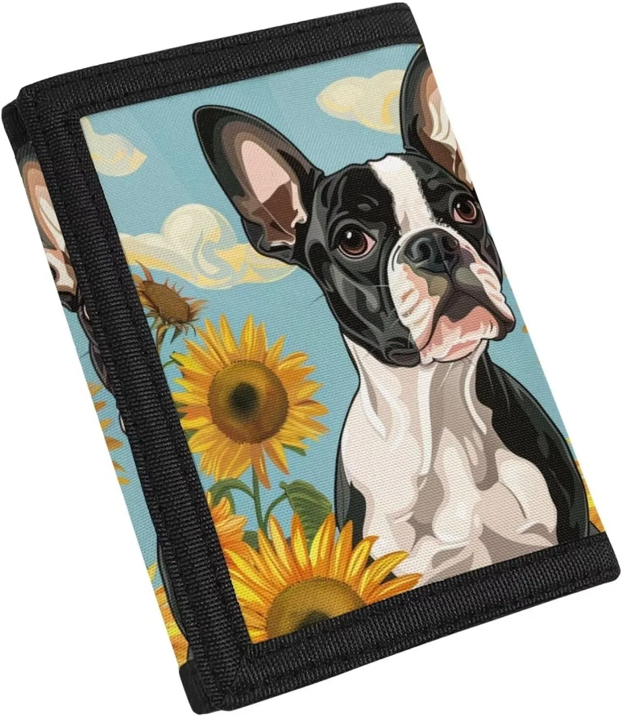 Bulldog Wallet for Girls Cute Sunflower Trifold Card Holder Wallet Organizer for Women Wallet With Coin Pocket Wallet Organizers Card Cases Holder for Men Women Purse Organizer Pouches