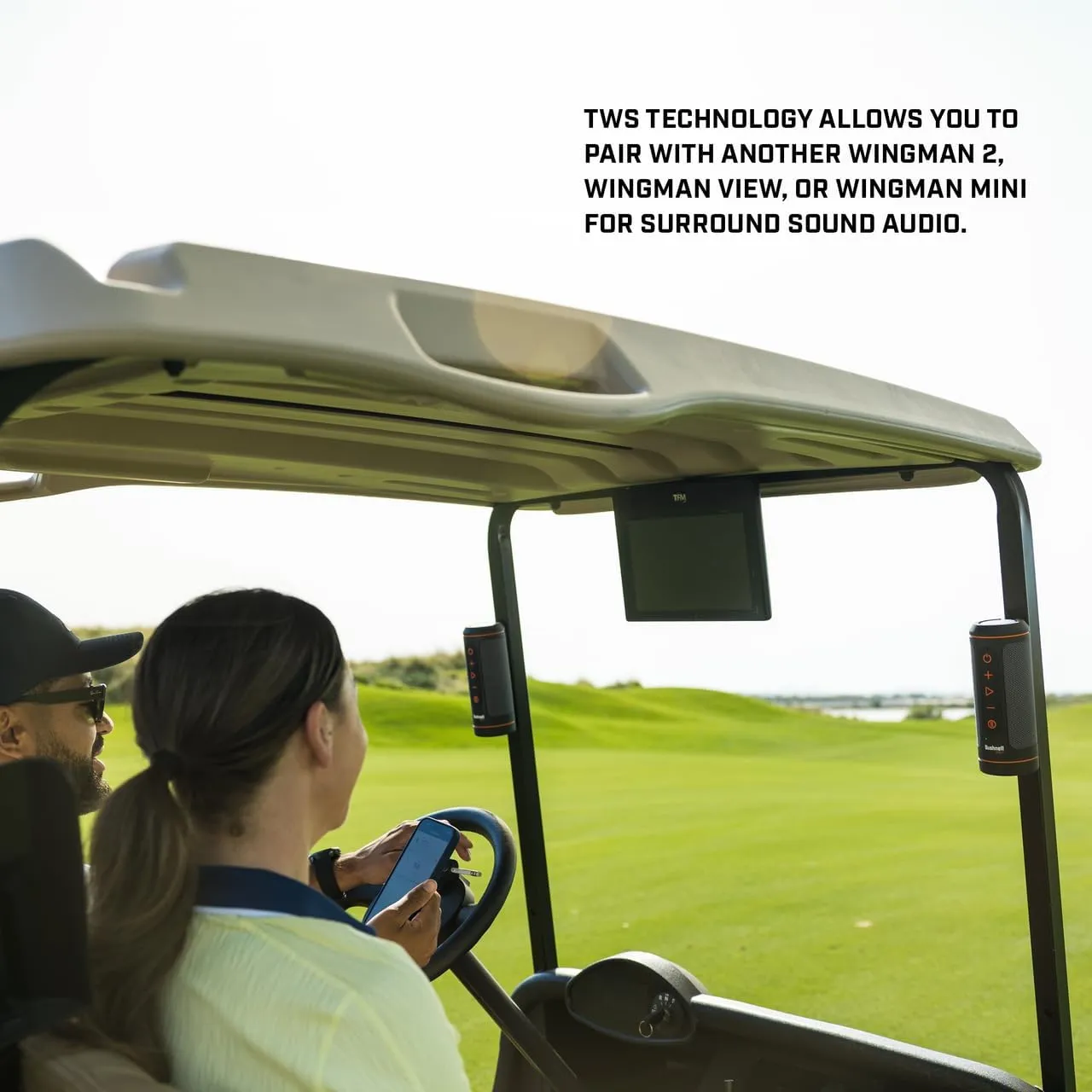 Bushnell Wingman 2 Golf Speaker with GPS (2024) | Remote Controlled Voice GPS Distances, Music, 40,000  Courses, BITE Magnetic Cart Mount - Bundle with PlayBetter Protective Wingman Pouch